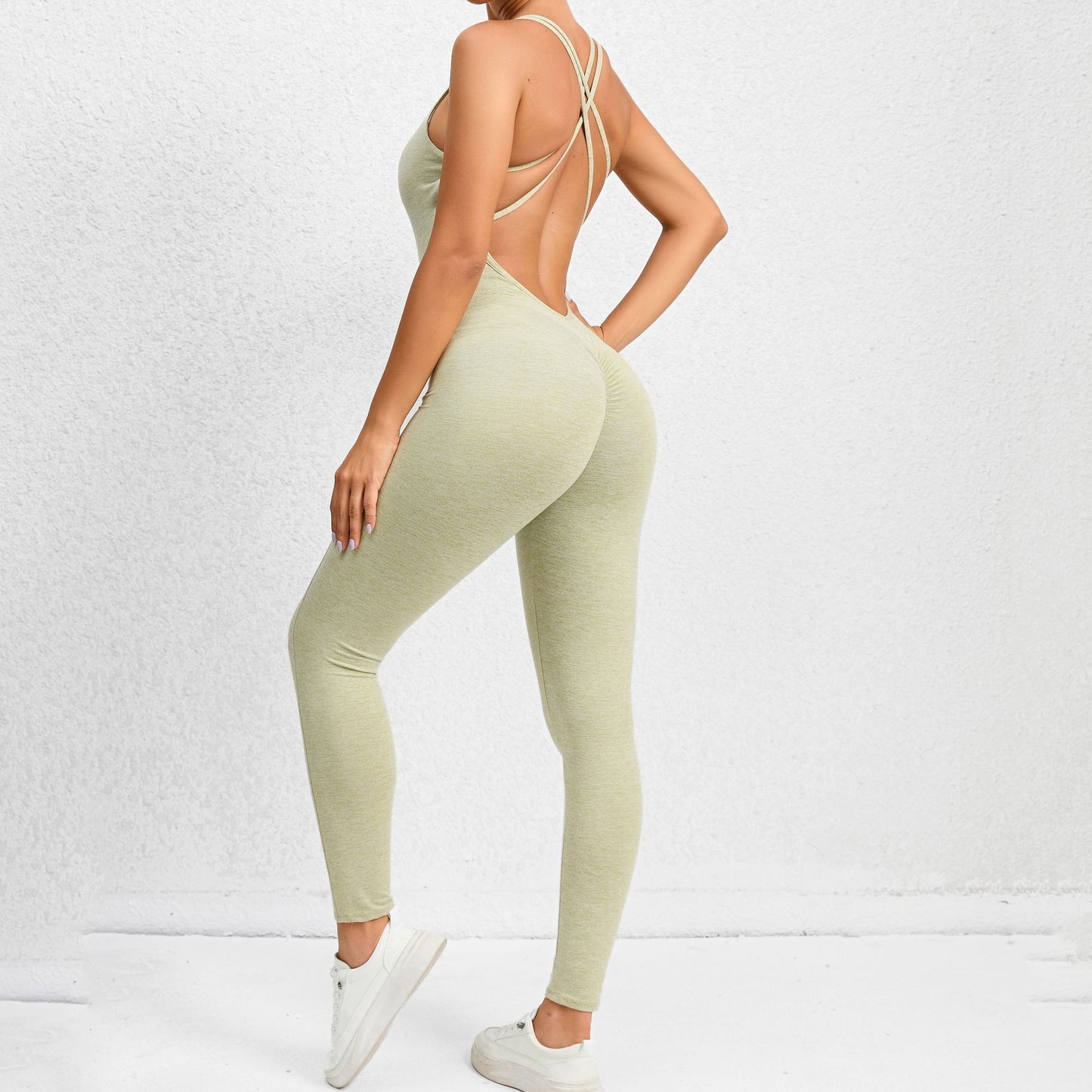 Yoga Jumpsuit With Cross-strap Back Design Quick-drying Tight-fitting