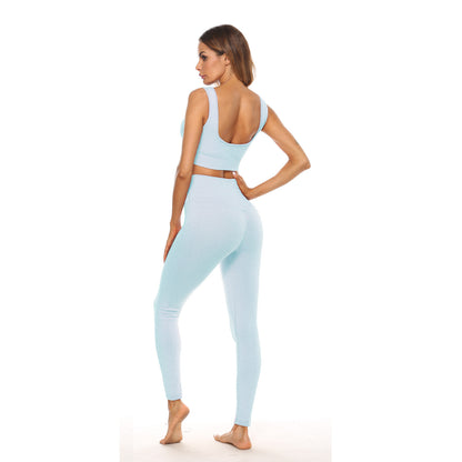 Women's Sports Yoga Wear Suit Vertical Seamless Sexy Bra High Waist Leggings