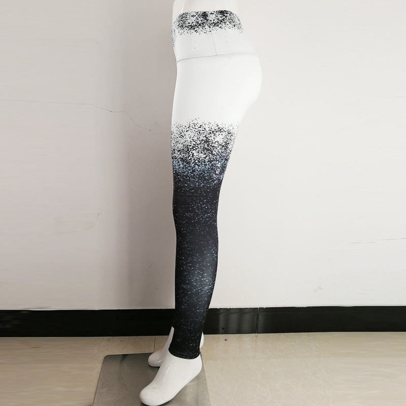 Black and white gradient digital printed sports yoga pants