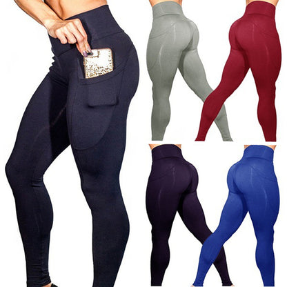 Mobile phone pocket leggings female solid color