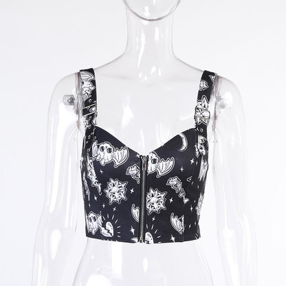 Zipper Printed Camisole Top Spring and Summer Sexy Camisole