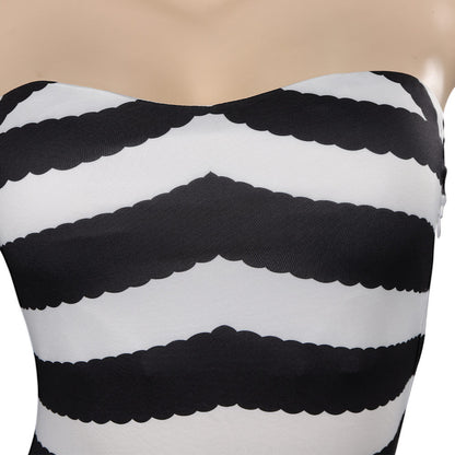 Basic Black And White Striped Swimsuit