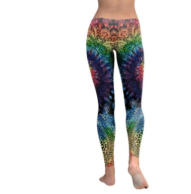 Rainbow Burst Mandala Flower Yoga Workout Leggings