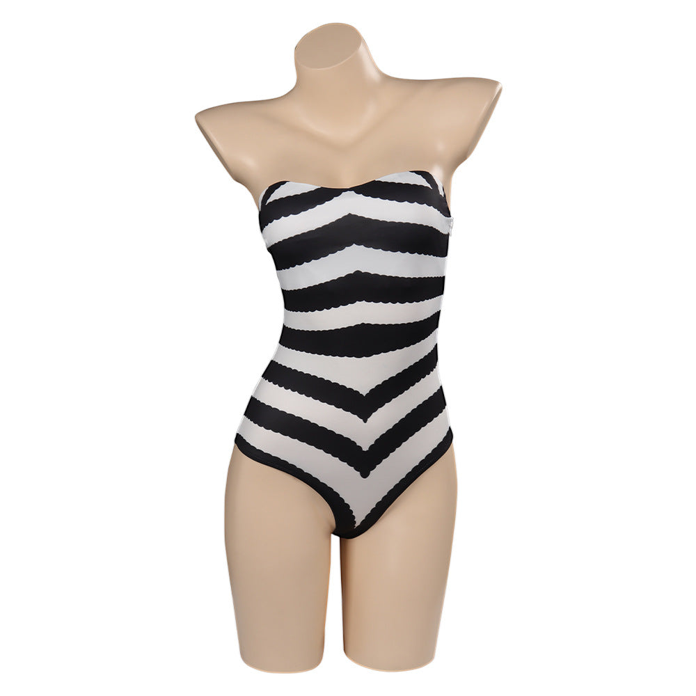 Basic Black And White Striped Swimsuit