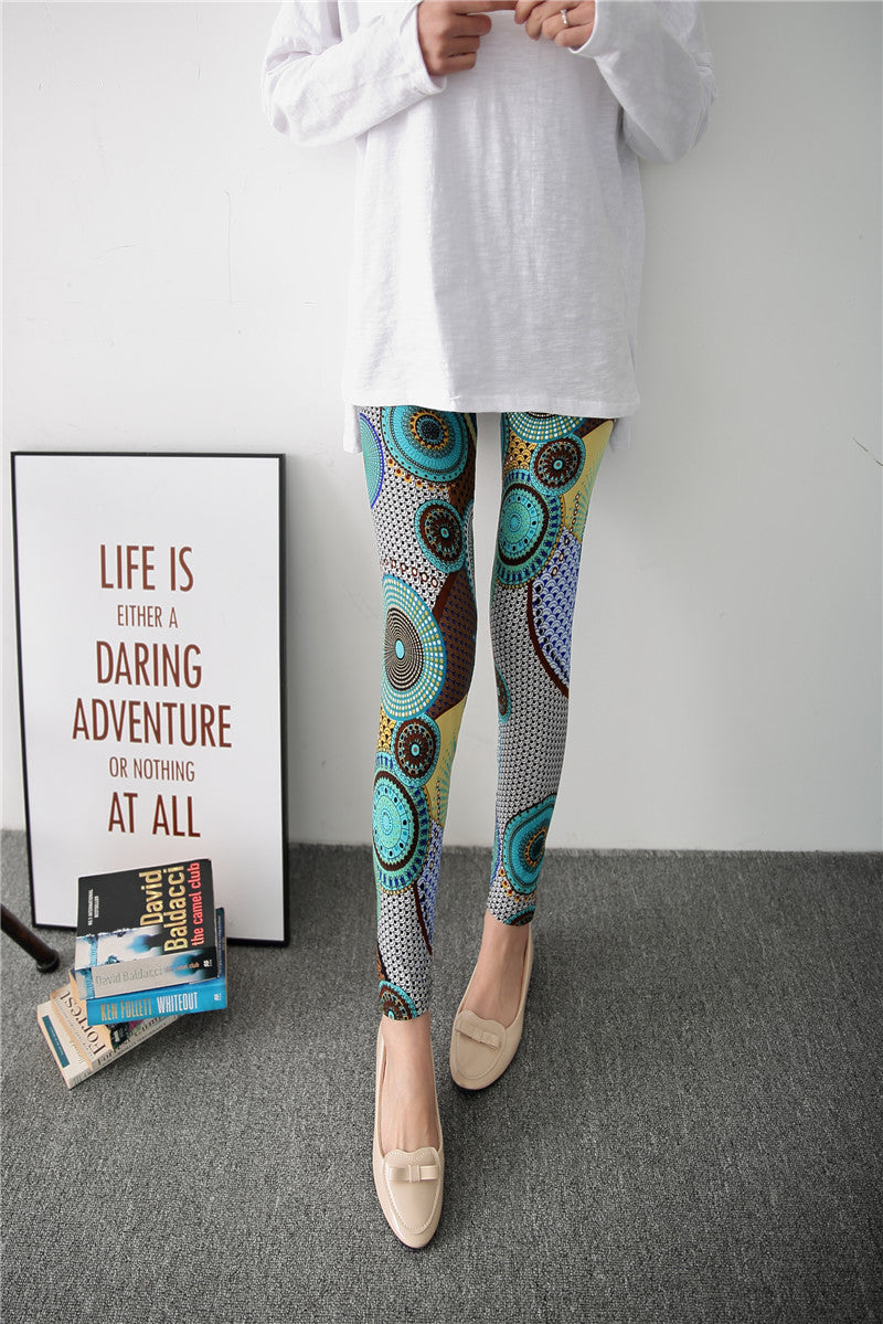 2017 Spring Graffiti Milk Silk Ink Painting Elastic Leggings Wholesale