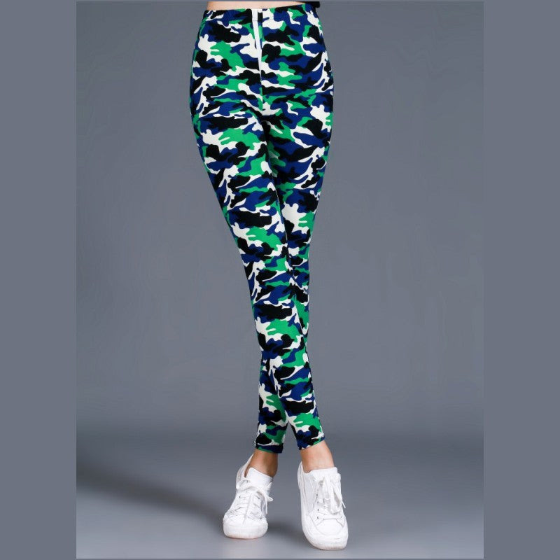 Brushed Cotton Print Camouflage Outerwear Leggings