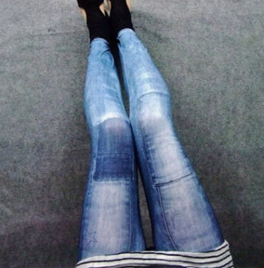 Spring And Autumn Personality Patch Elastic  Denim Leggings