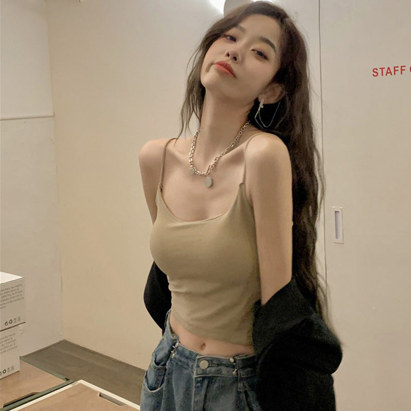 Women's Spring Sleeveless Sweet Hot Girl Top Camisole With Chest Pad