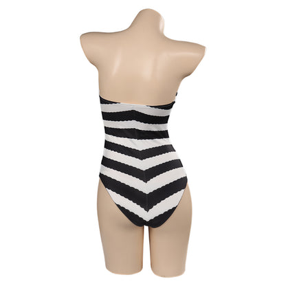 Basic Black And White Striped Swimsuit