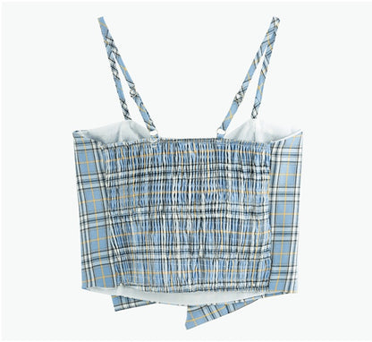 Summer Women's Camisole Ribbon Plaid Top