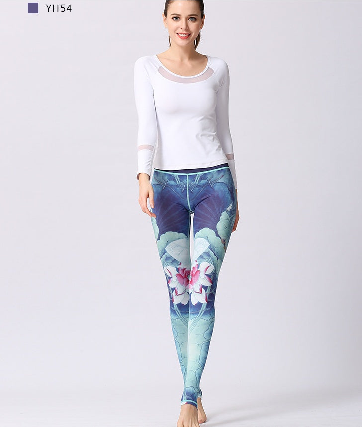 European and American yoga pants women's high waist print foot pants