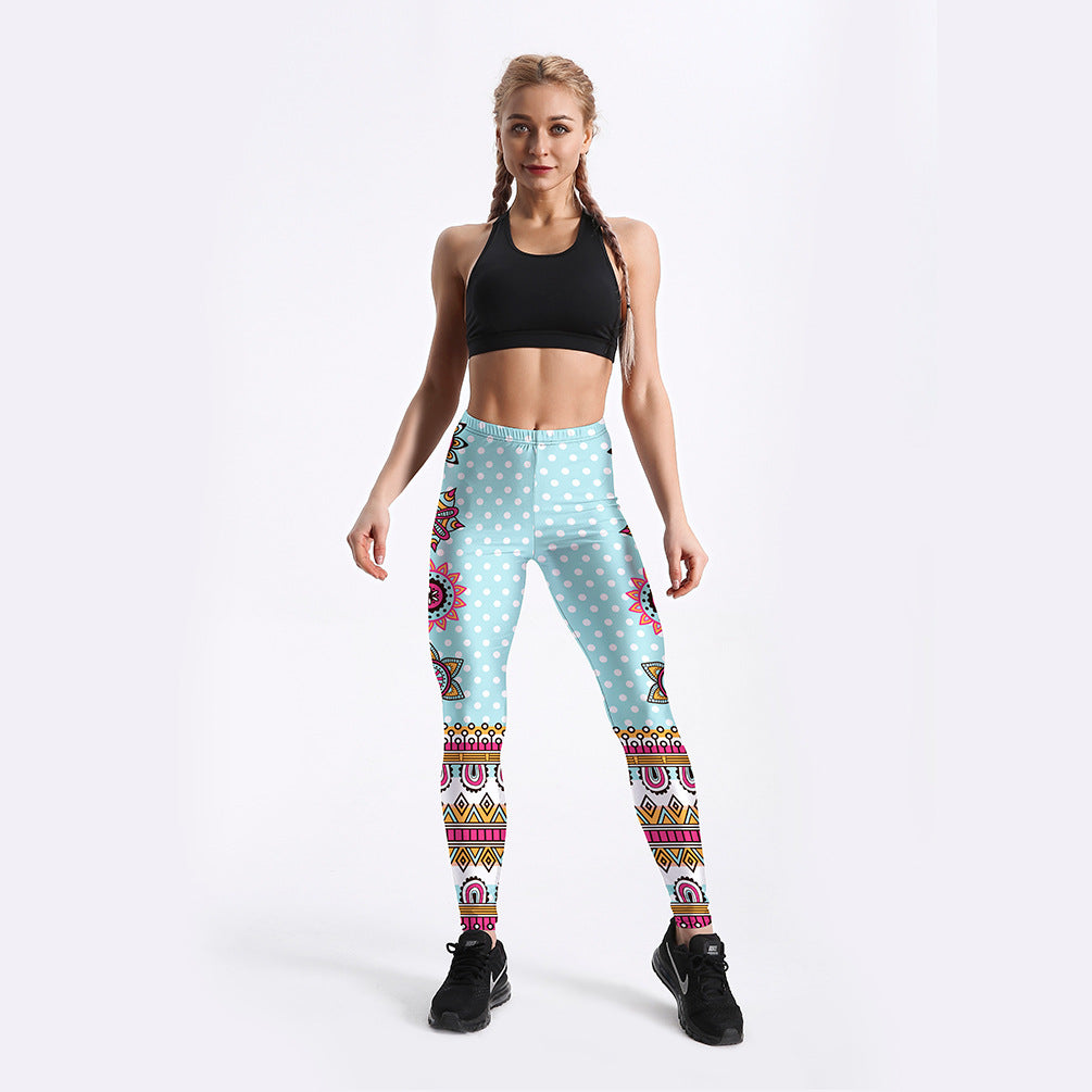 Star Mandala Turquoise Yoga Workout Leggings