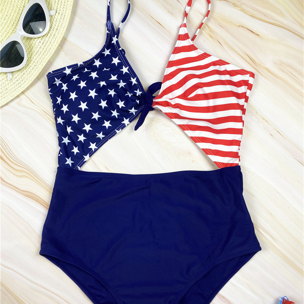 Women's Fashion Simple High Waist Cover Belly Bikini Swimsuit Set