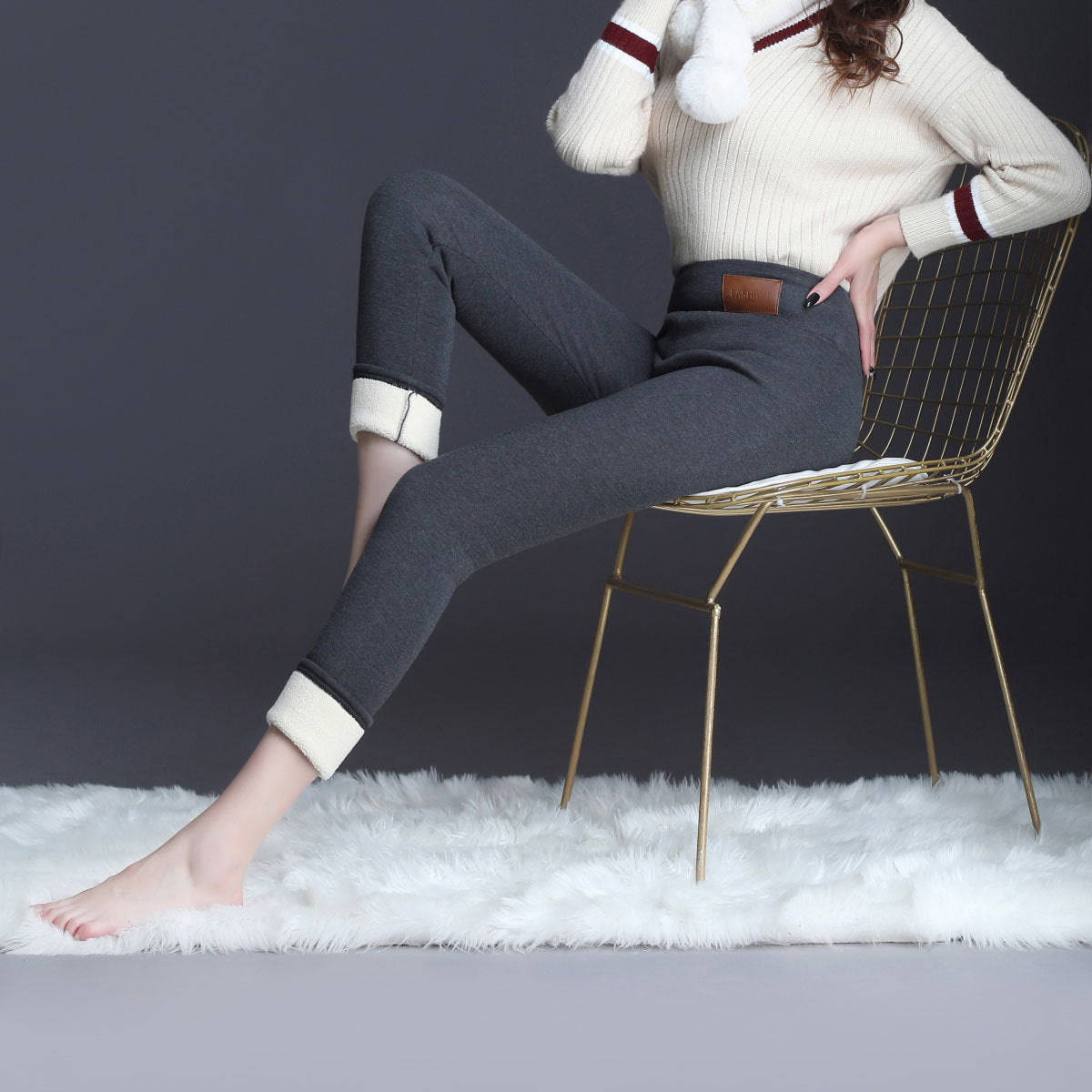 Lamb Fleece Warm Leggings Large Women's Thickened Cashmere High Waist Outwear Tight Long Pants