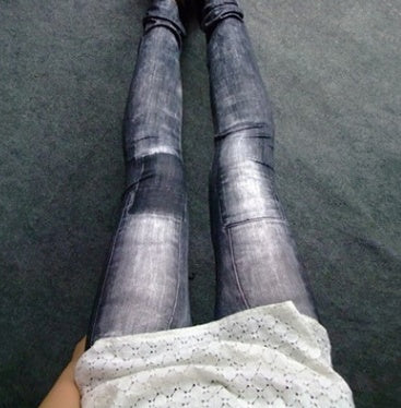 Spring And Autumn Personality Patch Elastic  Denim Leggings