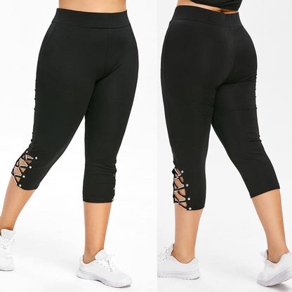 Women's knitted lace-up beaded leggings