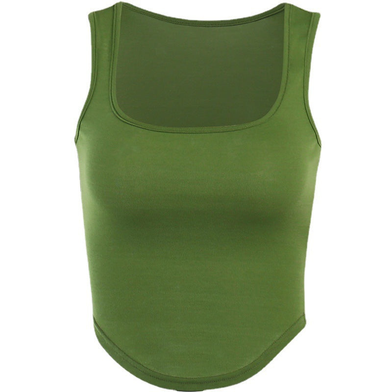 U-neck Slim Camisole With Curved Hem Vest