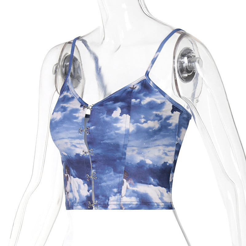 Women's Fashion Personality Blue Camisole Top