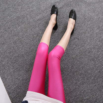 Fluorescent Seven-point Leggings Shiny Solid Color Gloss Pants