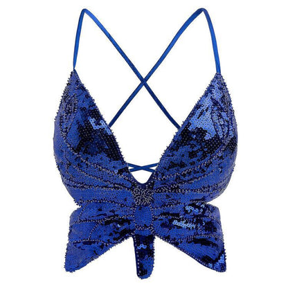 Stage Halloween Sequined Performance Butterfly Bra Top