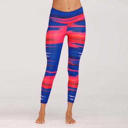 Blue&Red Digital Print yoga pants High waist Contrast color athletic leggings