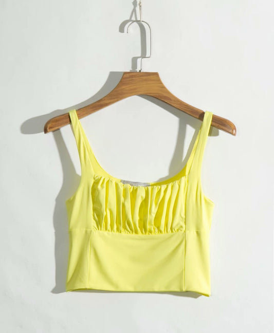 Solid Color Sling Slim-fit Pleated Camisole Top