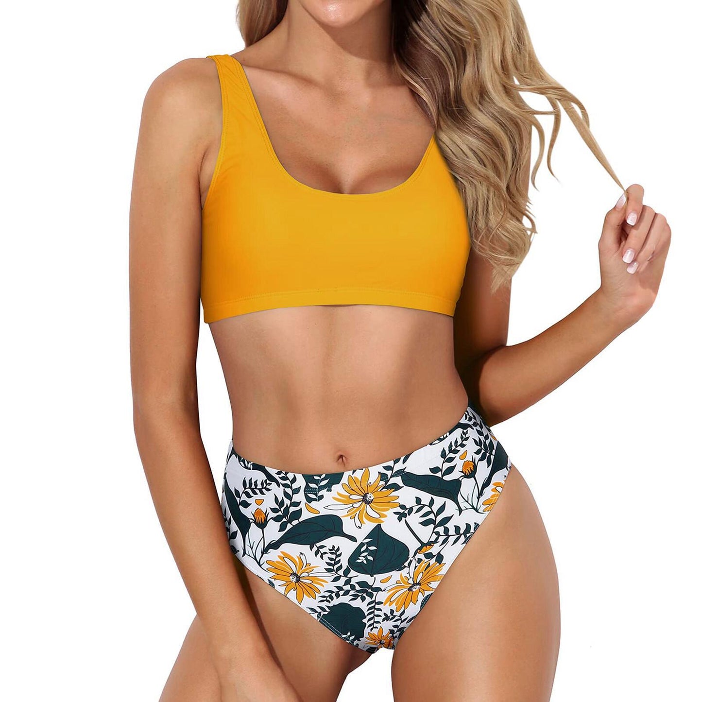 Women's Seperated Swimwear Printed High Waist Halter Tops