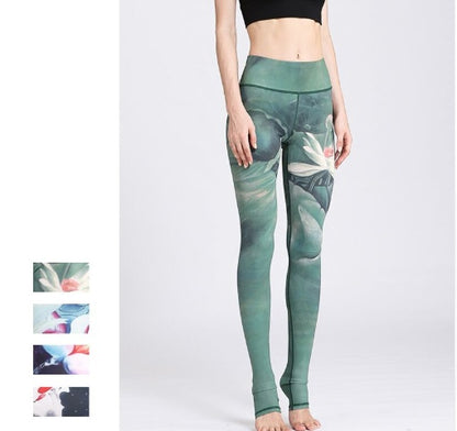 European and American yoga pants women's high waist print foot pants