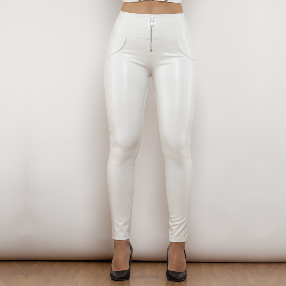 High Street Pants Trousers Push Up White Leather Leggings