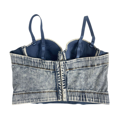 Gray Hanging Dyed American Retro Fishbone Denim Camisole