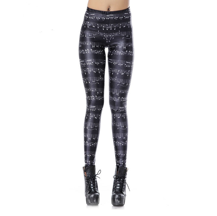 Note print leggings lady pencil pants