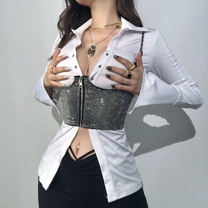 Sling Zipper Hot Drill Corset Waist Street Fashion