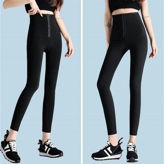 Breasted Waist Black Leggings Women's