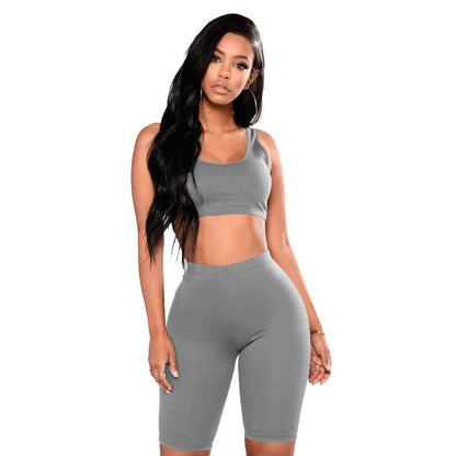 Women's Summer Solid Color Sports Sexy Two-piece Set