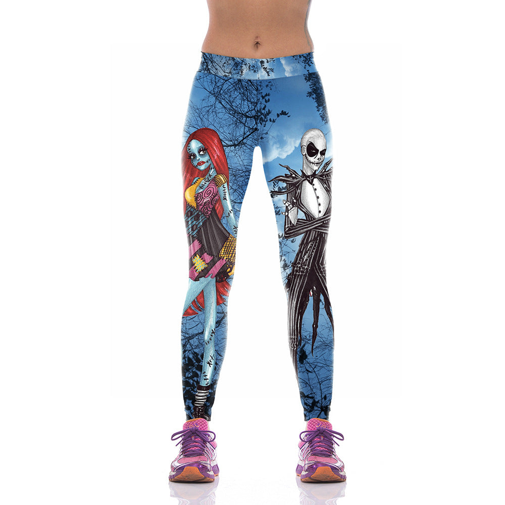 Digital Printed Sports Pants Zombie Bride Tight Elastic Pants