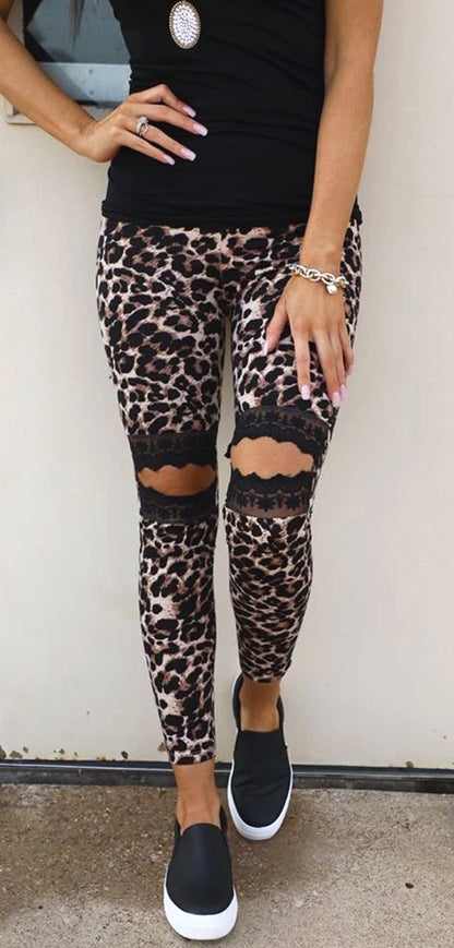 Hollow lace leopard leggings