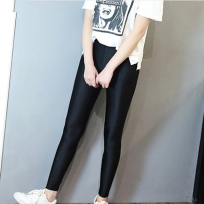 Portuguese Glossy Leggings Black Skinny Elastic Thin Cropped Pants