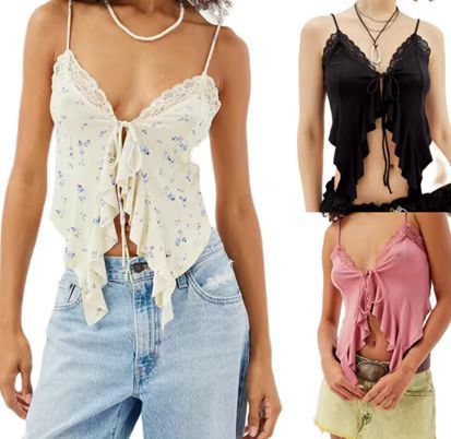 Women's Solid Color Lace Sexy Hot Girl V-neck Strap Vest