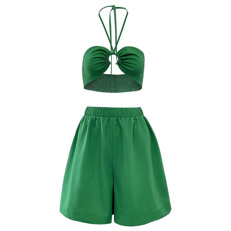 Women's Slim-fit Suit Halter Smocking Back Shorts