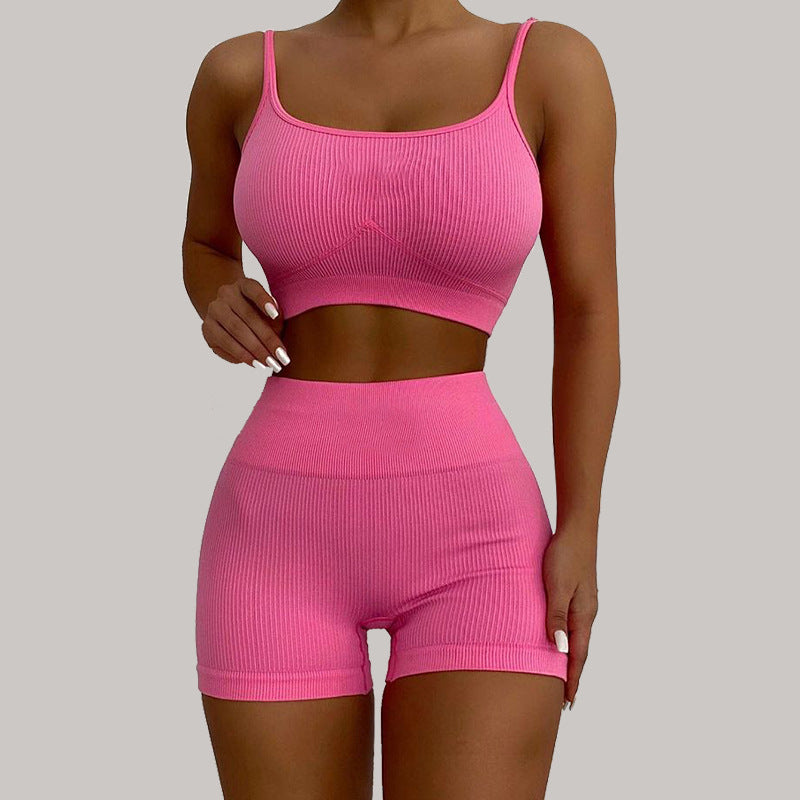 Solid Color Sports Yoga Vest Shorts Suit