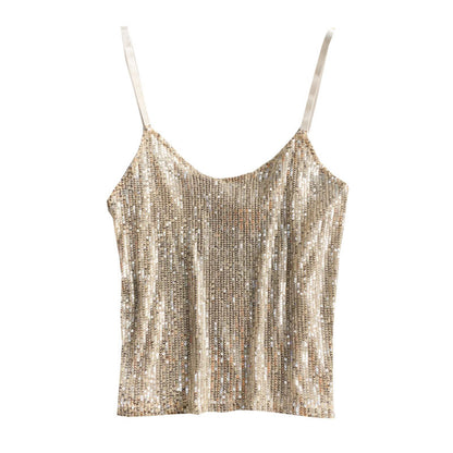 Short Sequined Camisole Top With Inner Base