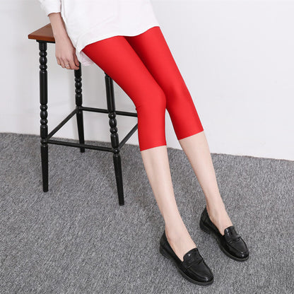 Fluorescent Seven-point Leggings Shiny Solid Color Gloss Pants