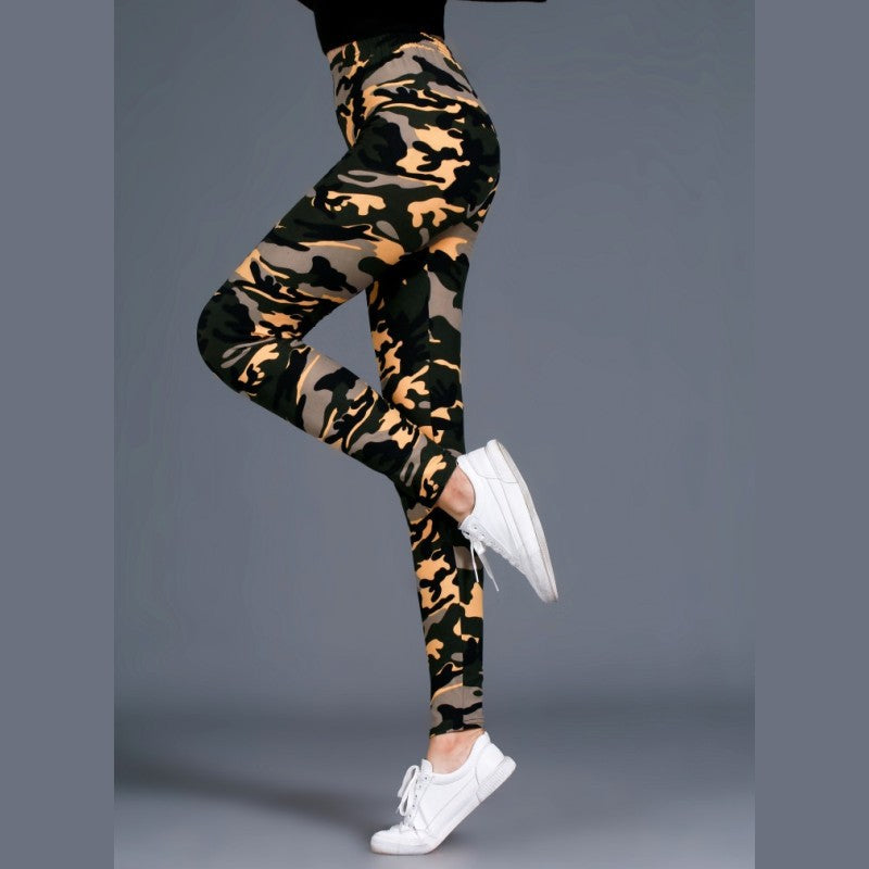 Brushed Cotton Print Camouflage Outerwear Leggings