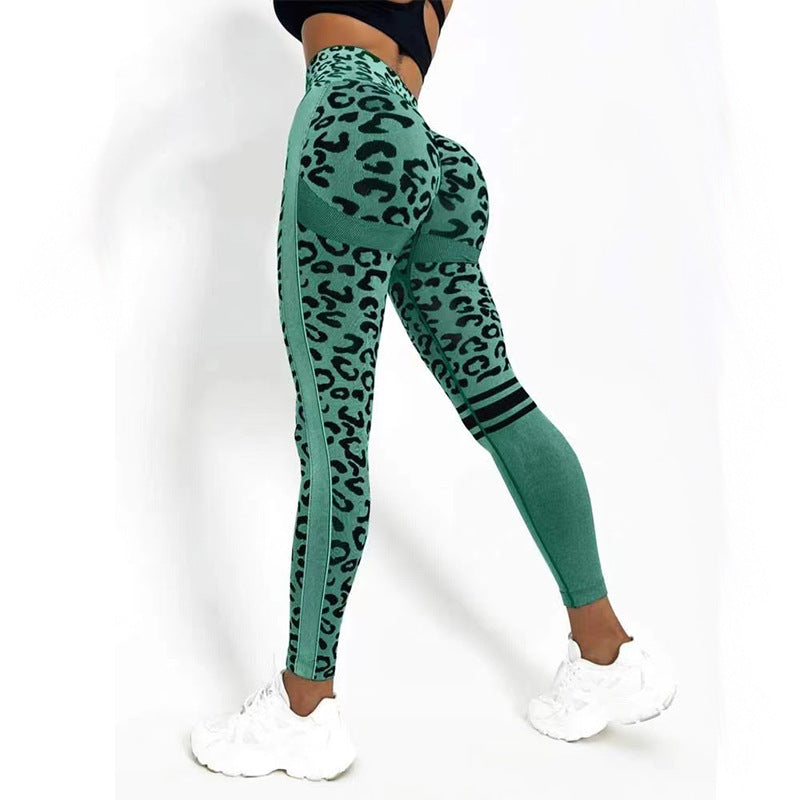 Chemical Fiber Blend Leopard Print Yoga High Waist Tights