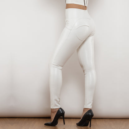 High Street Pants Trousers Push Up White Leather Leggings