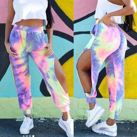 Split Printed Tie-Dye Casual Trousers