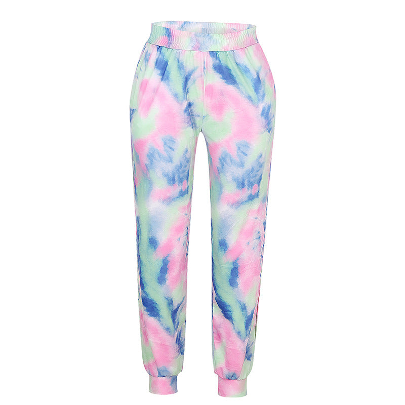 Split Printed Tie-Dye Casual Trousers