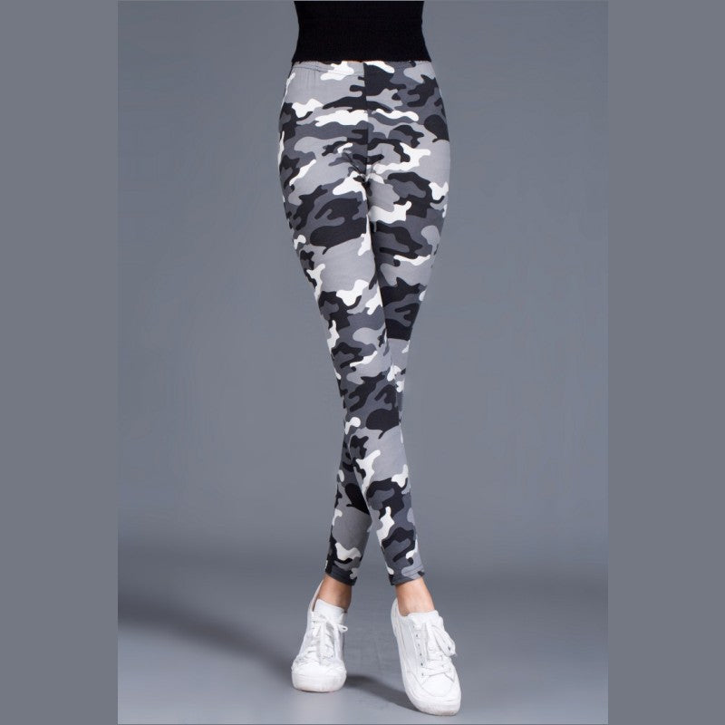 Brushed Cotton Print Camouflage Outerwear Leggings