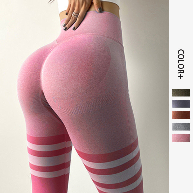 Stripe Design Fitness Leggings High Waisted Tummy Control