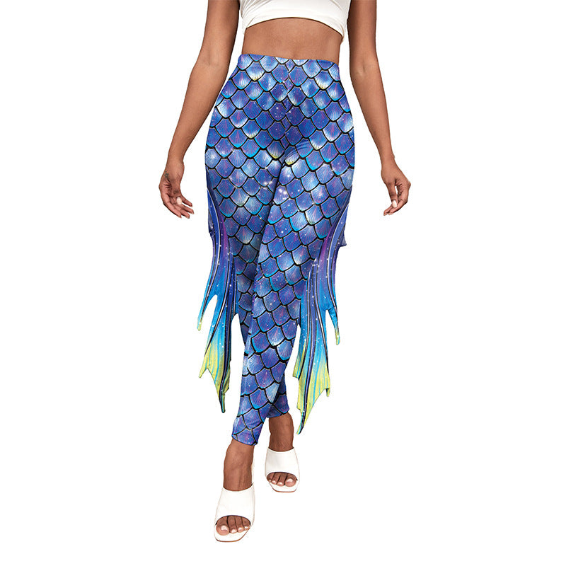 Slim Fish Pants With Raised Hips And Digital Fin Printing